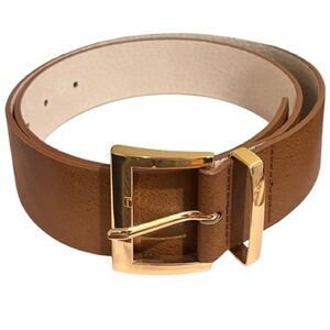 Elegant Brown Leather Belt with Gold Buckle. Size: small